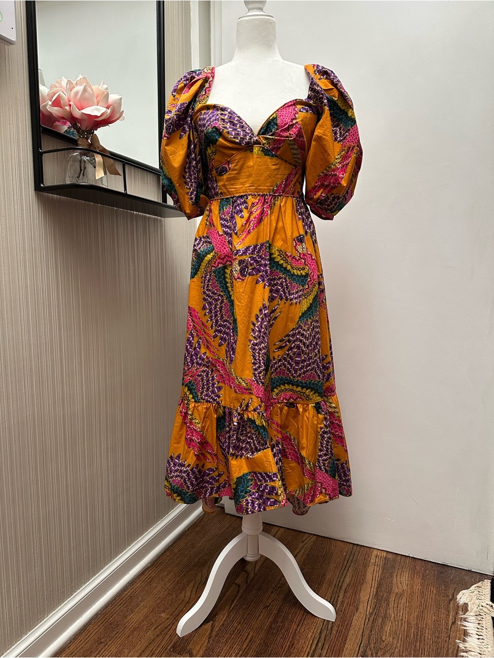 Farm Rio Puff Sleeve Midi Dress